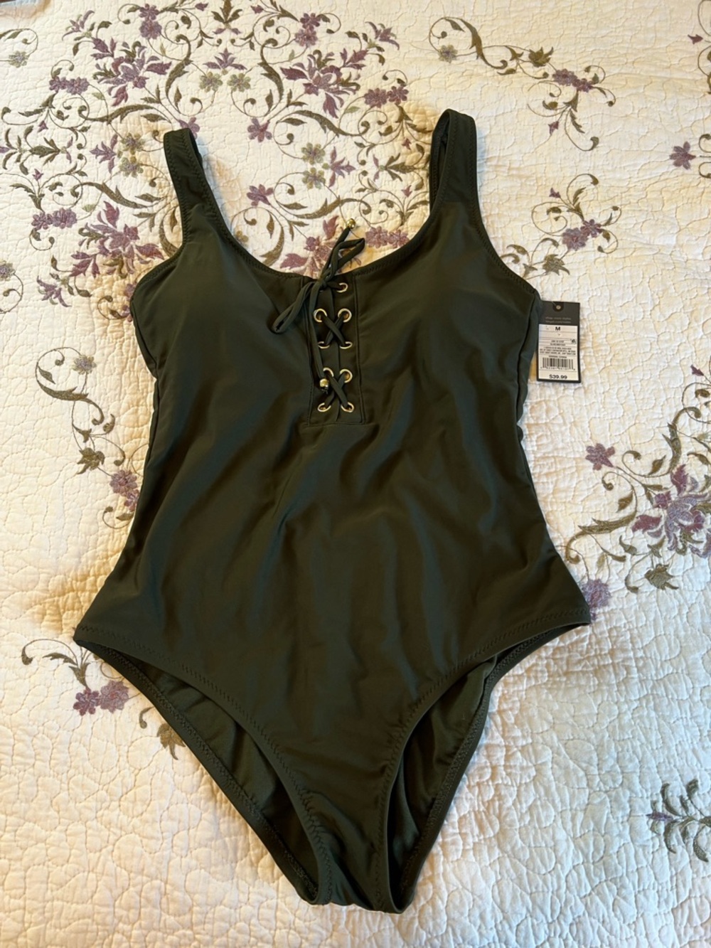Mossimo Supply Co. Olive Green Lace-Up One-Piece Swimsuit Size Medium